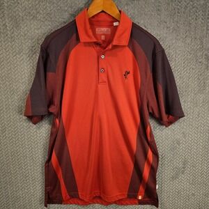 Ashworth Weather Systems Mens Large Orange Burgundy Colorblock Golf Polo Shirt